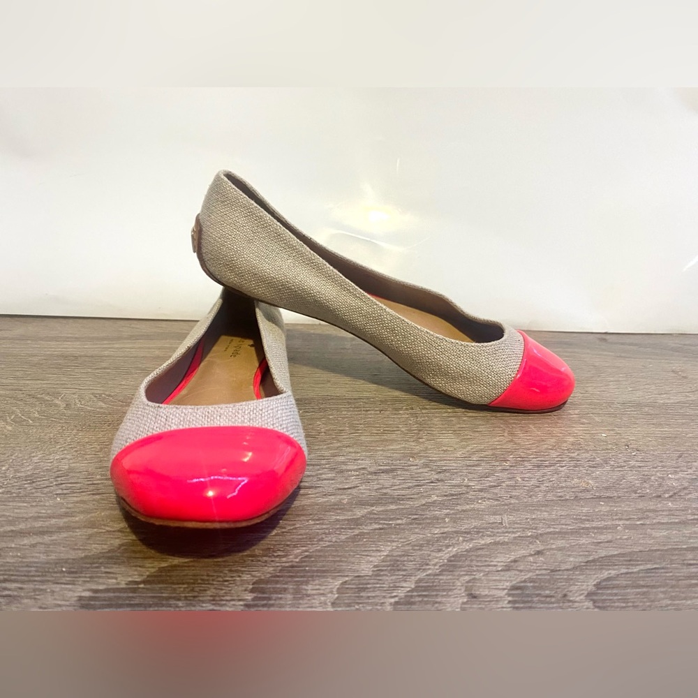 Kate spade canvas/patent hot pink leather tipsy ballet flat size/7